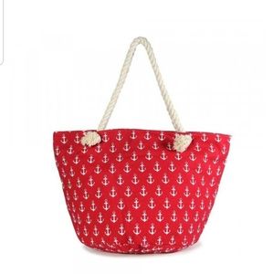 Anchors Away Large Tote Bag. Red & White